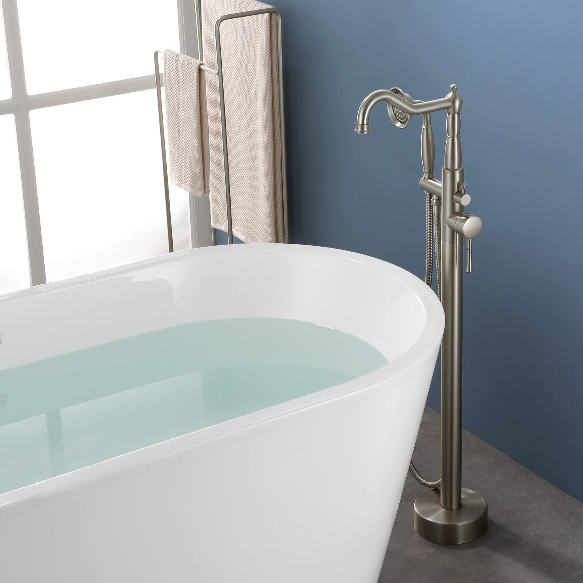 Alt View 1. Boyel Living - Brushed Nickel Freestanding Tub Faucet Solid Brass 4.3GPM Spout 1.8GPM Handheld 360° Swivel cUPC - Brushed Nickel.