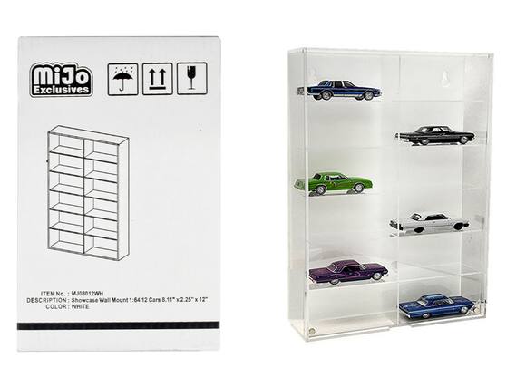 MiJo Exclusives
ITEM No.: MJ08012WH
DESCRIPTION: Showcase Wall Mount 1:64 12 Cars 8.11" x 2.25" x 12"
COLOR: WHITE