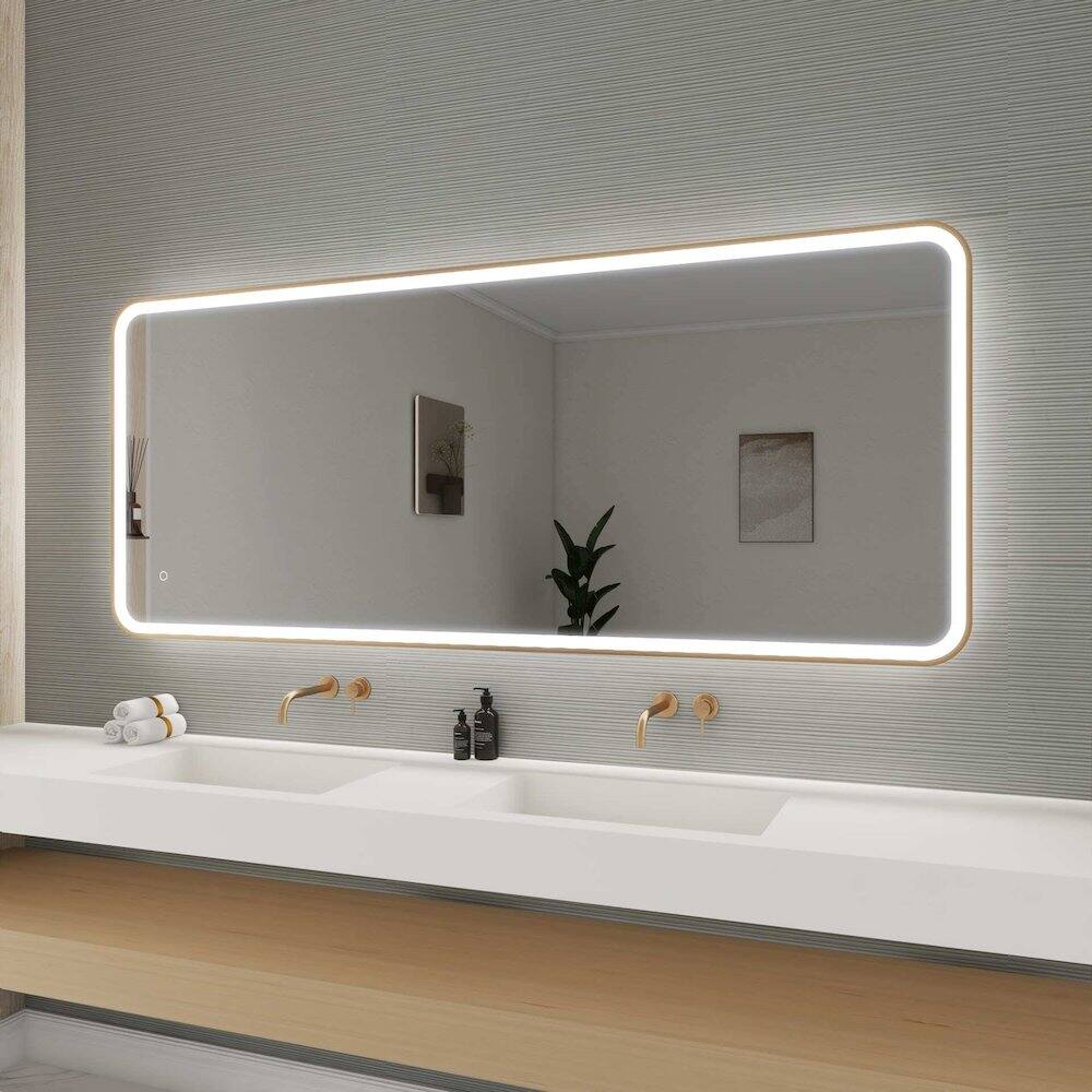 Alt View 10. Elegant Kitchen and Bath - 72 Inch Rectangle LED Front and Backlit Wall Mirror in Satin Gold - Satin Gold.