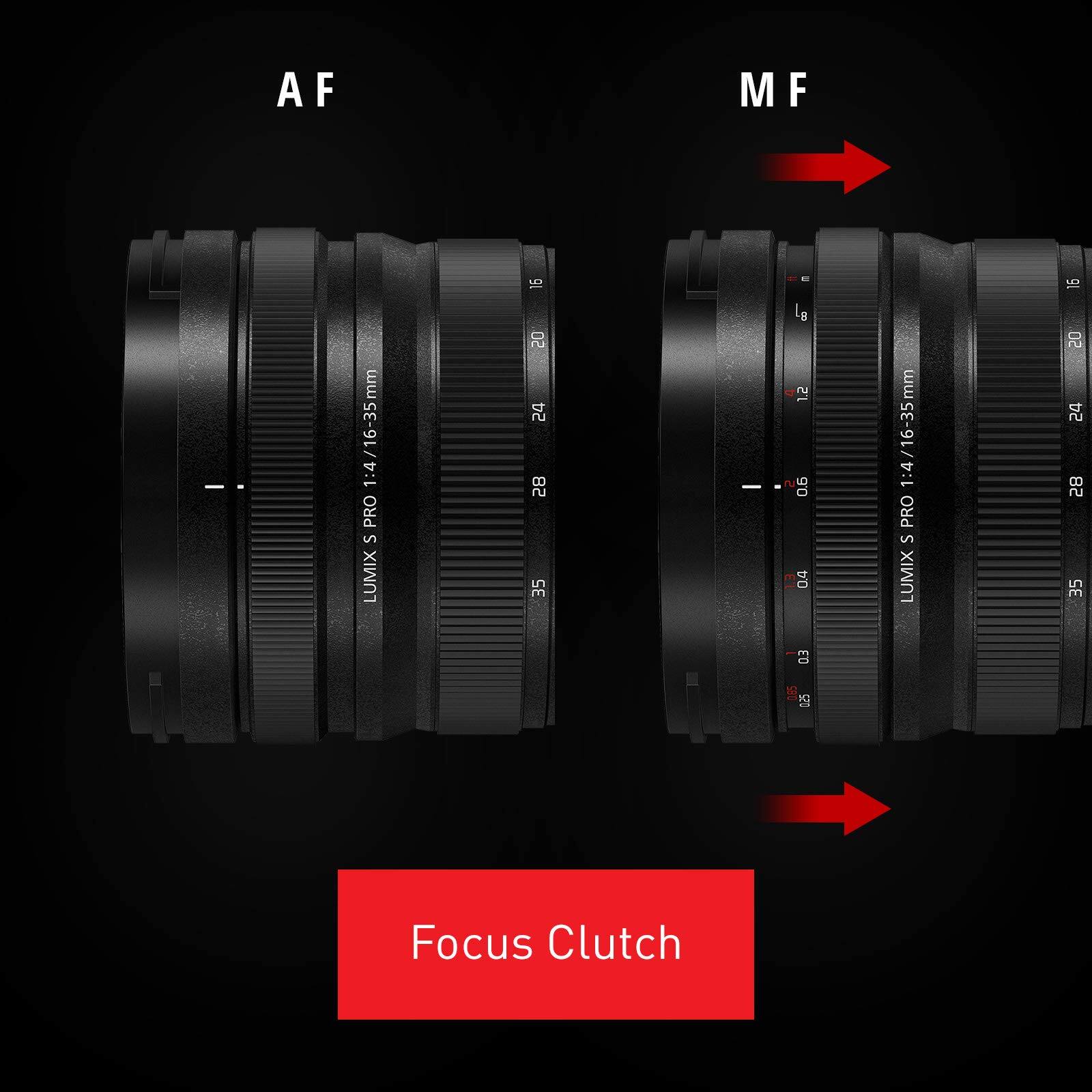 AF MF F 1:4/16-35mm PRO S LUMIX 15 05 24 28 35 I - g 1.2 0.6 13 04 mm /16-35mm 1:4 PRO S LUMIX TE 20 5d 28 35 0.3 Focus Clutch