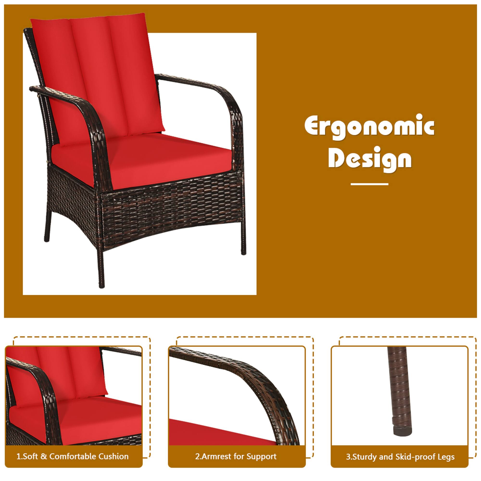 Ergonomic Design - 1. Soft & Comfortable Cushion
2. Armrest for Support
3. Sturdy and Skid-proof Legs