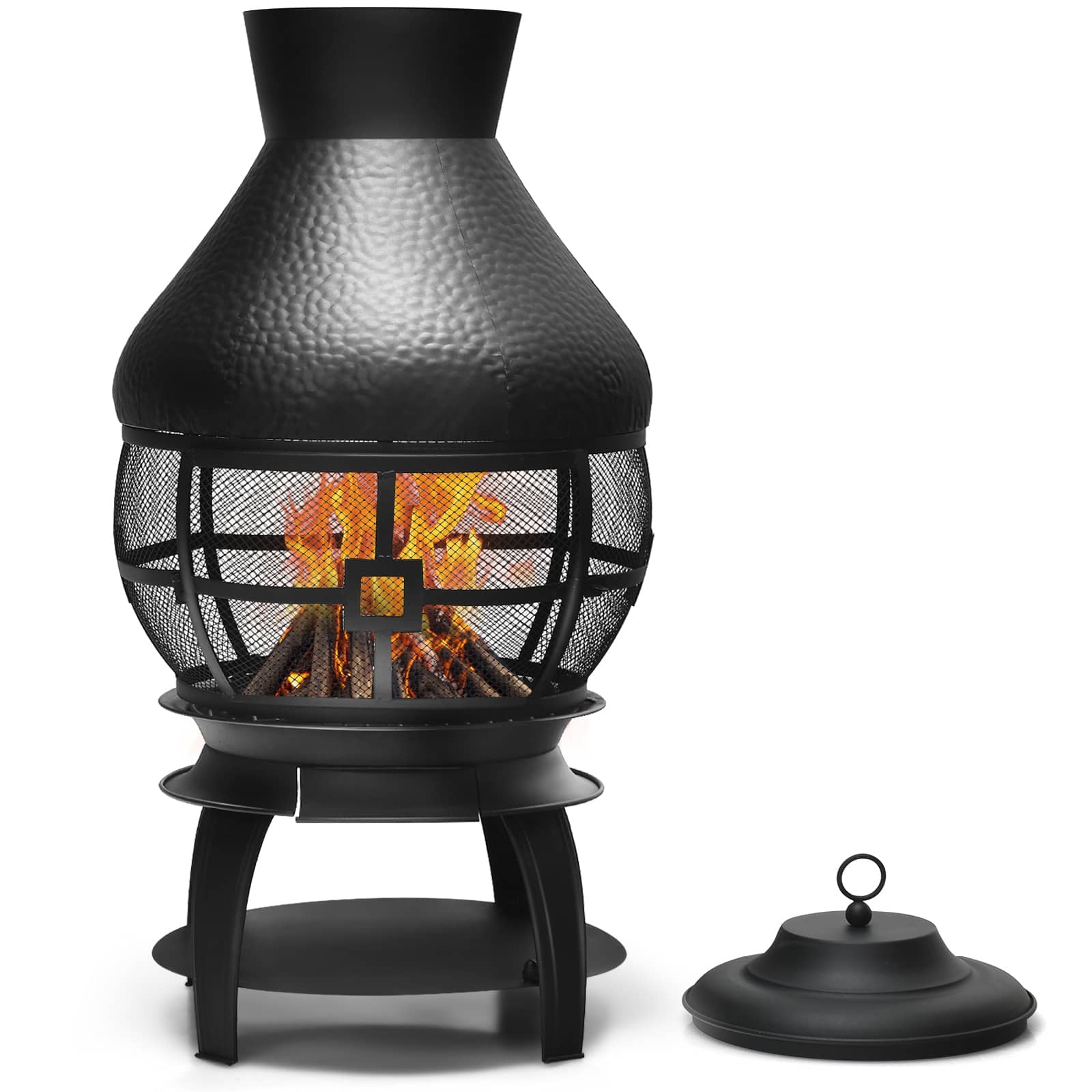 SKONYON - Outdoor Steel Chimenea Fireplace with Mesh Cover Charcoal Grates and High Heat Output