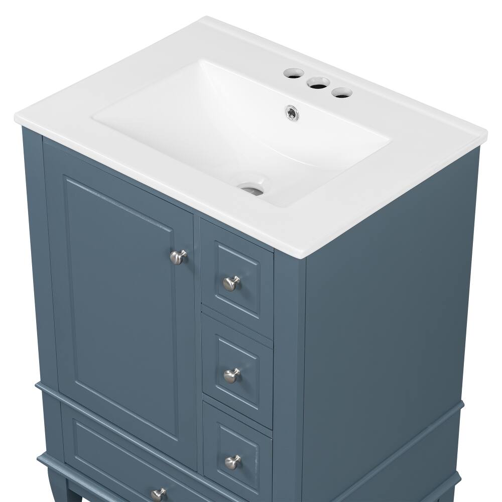 Alt View 1. Loheer - Loheer 24 inch bathroom vanity with sink Gray Blue Freestanding Vanity with Ceramic Top - Gray Blue.