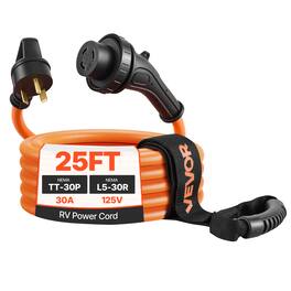 VEVOR - 30 Amp 25 Feet RV Power Cord, 125V 3750W, Heavy Duty 10/3 Gauge STW Generator Cord, NEMA TT-30P to NEMA L5-30R - Orange;Black