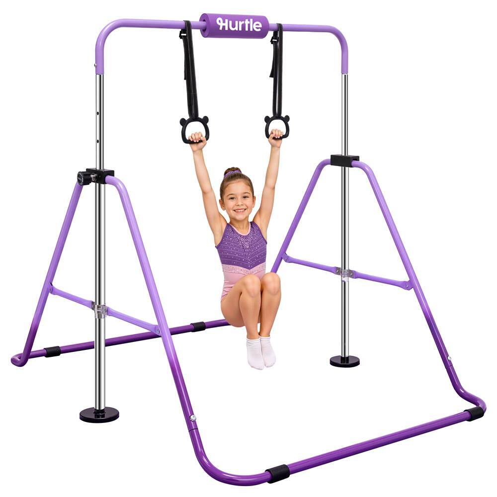 Front. Hurtle - Hurtle Expandable Gymnastics Bar for Kids, Adjustable Height Foldable Pull-Up Bar with Rings, 145 lb Capacity - Purple.