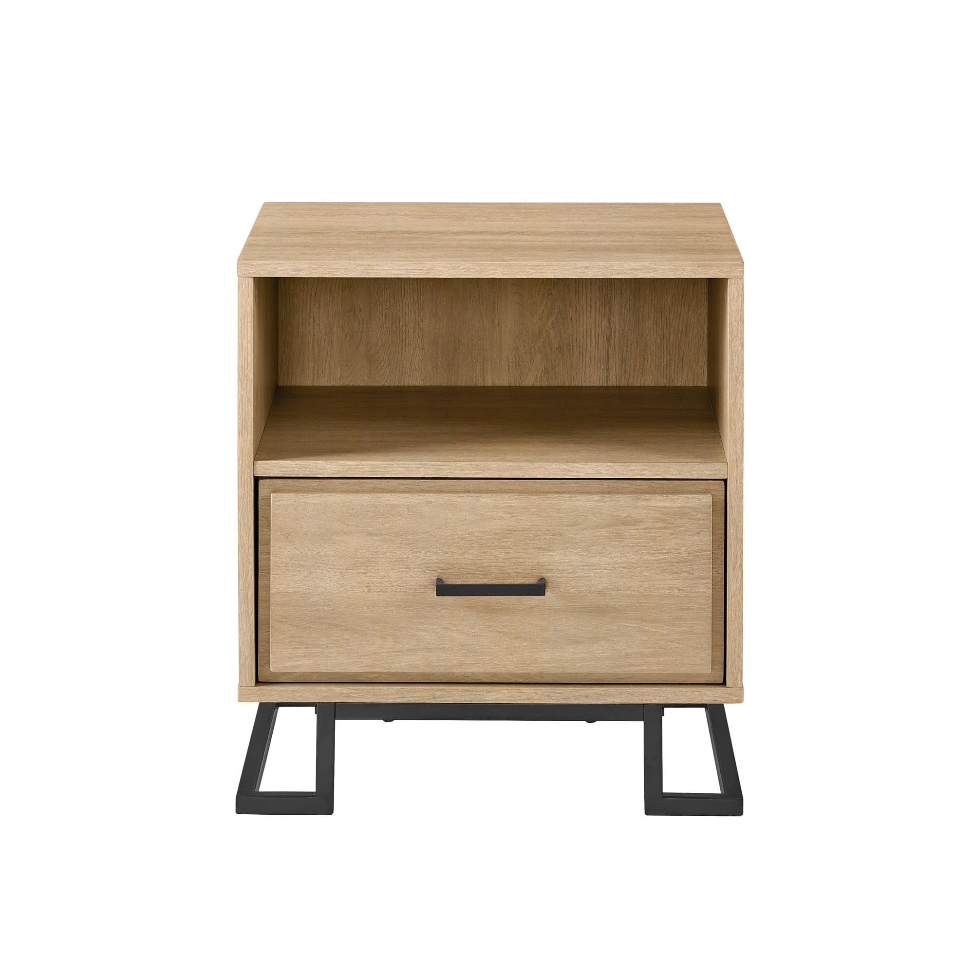 Front Zoom. Walker Edison - Contemporary 1-Drawer Metal and Wood Nightstand - Coastal Oak.