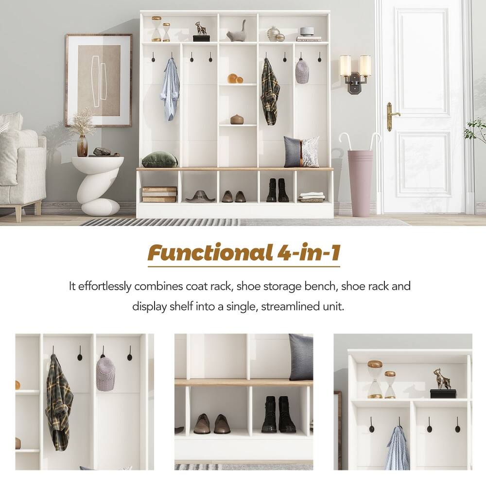 SAUSUNG  
Functional 4-in-1  
It effortlessly combines coat rack, shoe storage bench, shoe rack and display shelf into a single, streamlined unit.