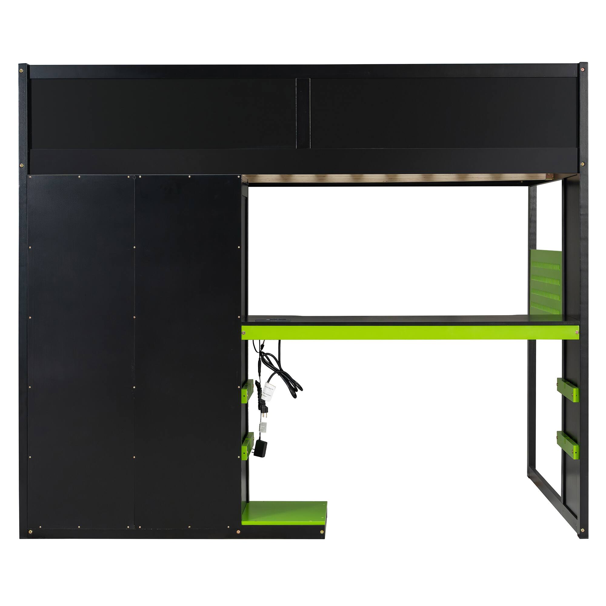 Alt View 1. Anysun - Full Size Wood Loft Bed with Desk, Multi-storage Shelves,USB and RGB Light - Green.