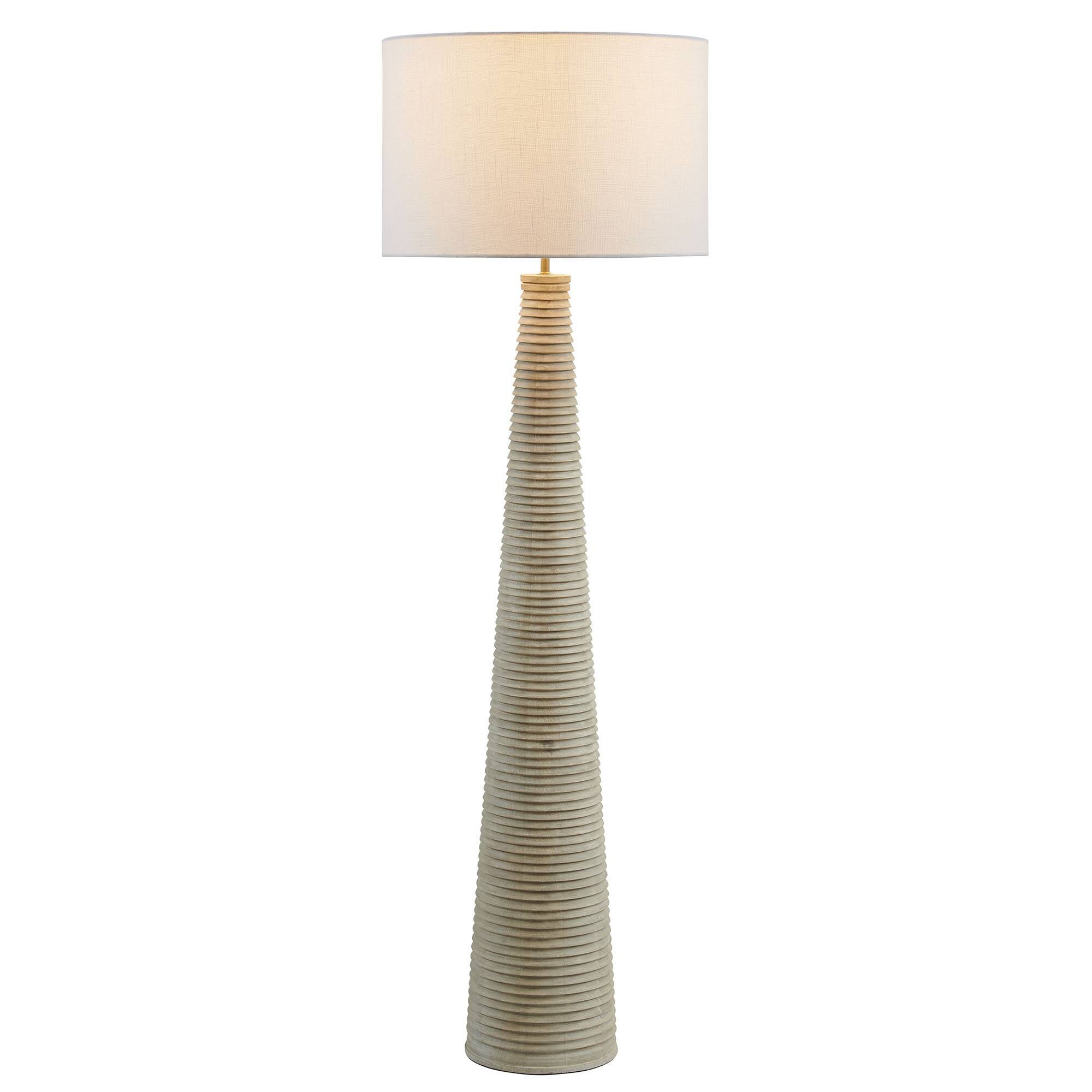 Alt View 3. Modway - Saylor Carved Ribbed Wood Floor Lamp With Drum Shade by Modway - White Gray.