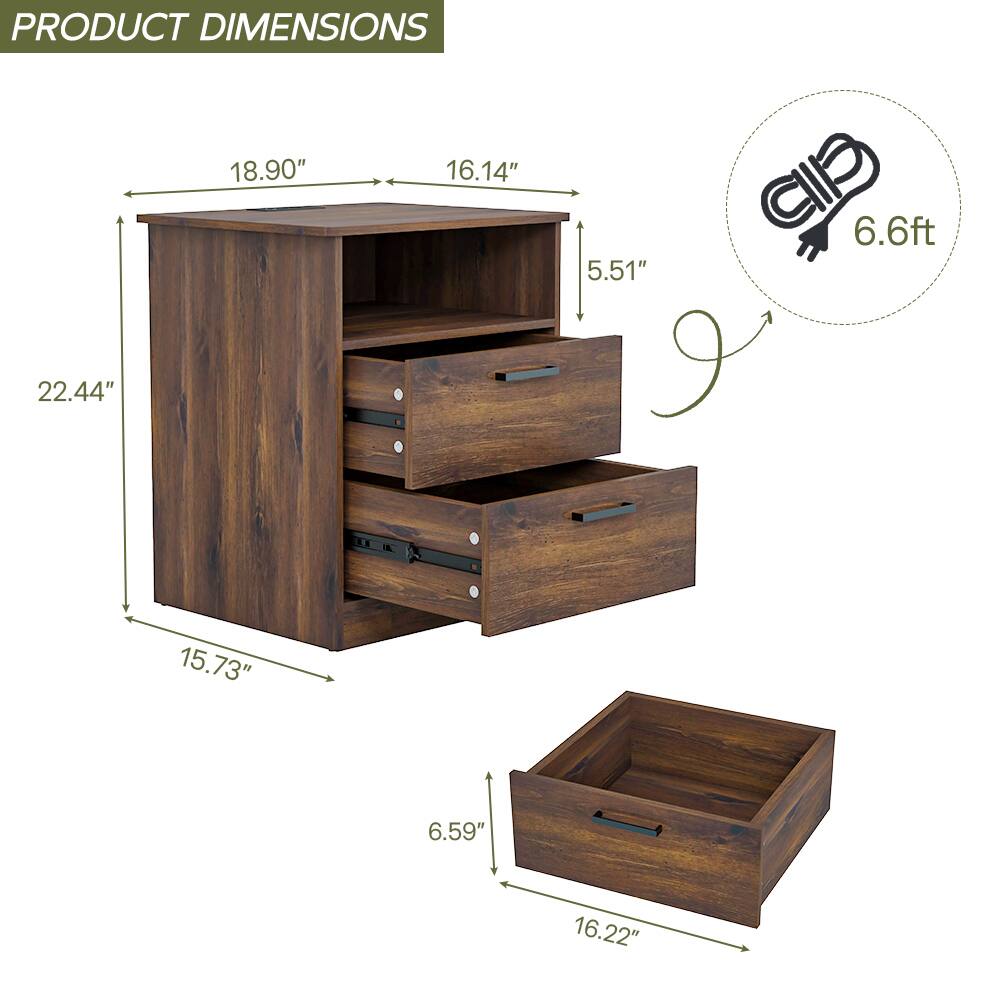 PRODUCT DIMENSIONS

- Width: 18.90"
- Depth: 16.14"
- Height: 22.44"
- Width of drawers: 15.73"
- Height of drawers: 6.59"
- Width of top drawer: 16.22"
- Height of top drawer: 5.51"
- Height of bottom drawer: 9"
- Height of cabinet: 6.6 ft