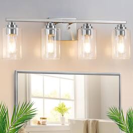 Nordic Hygge - 4-Light Bathroom Light Fixtures, 27 inches Modern Vanity Lights Over Mirror with Clear Glass Shades - Brushed Nickle