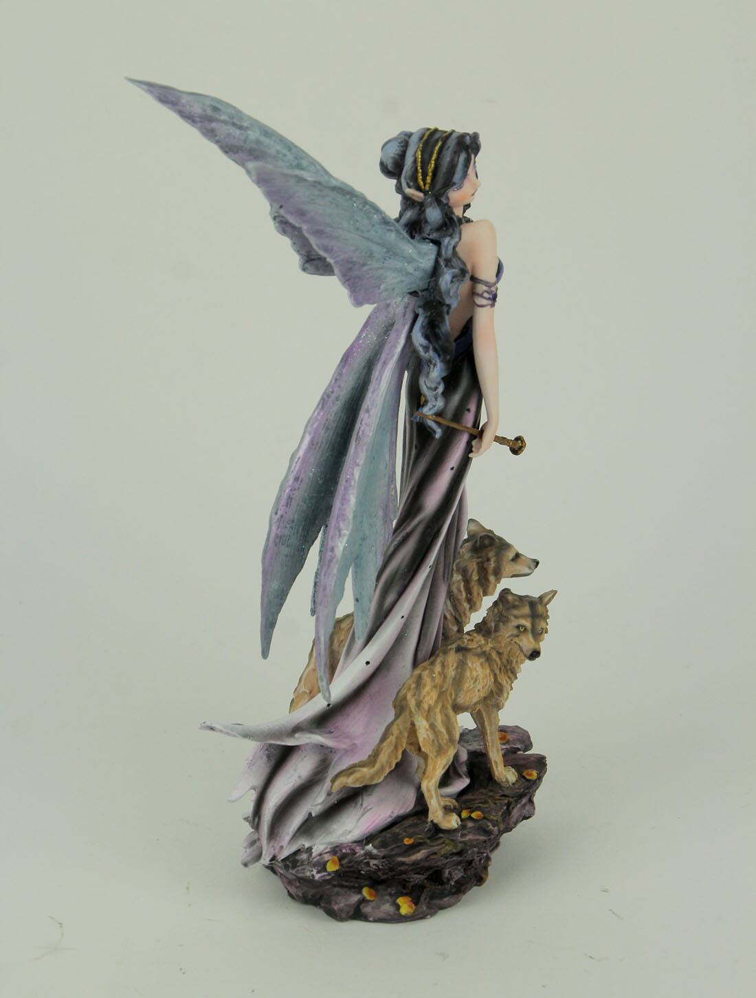 Alt View 1. Everspring Import Co. - Blue Fairy In Long Dress Walking with Twin Wolves Statue - Blue.