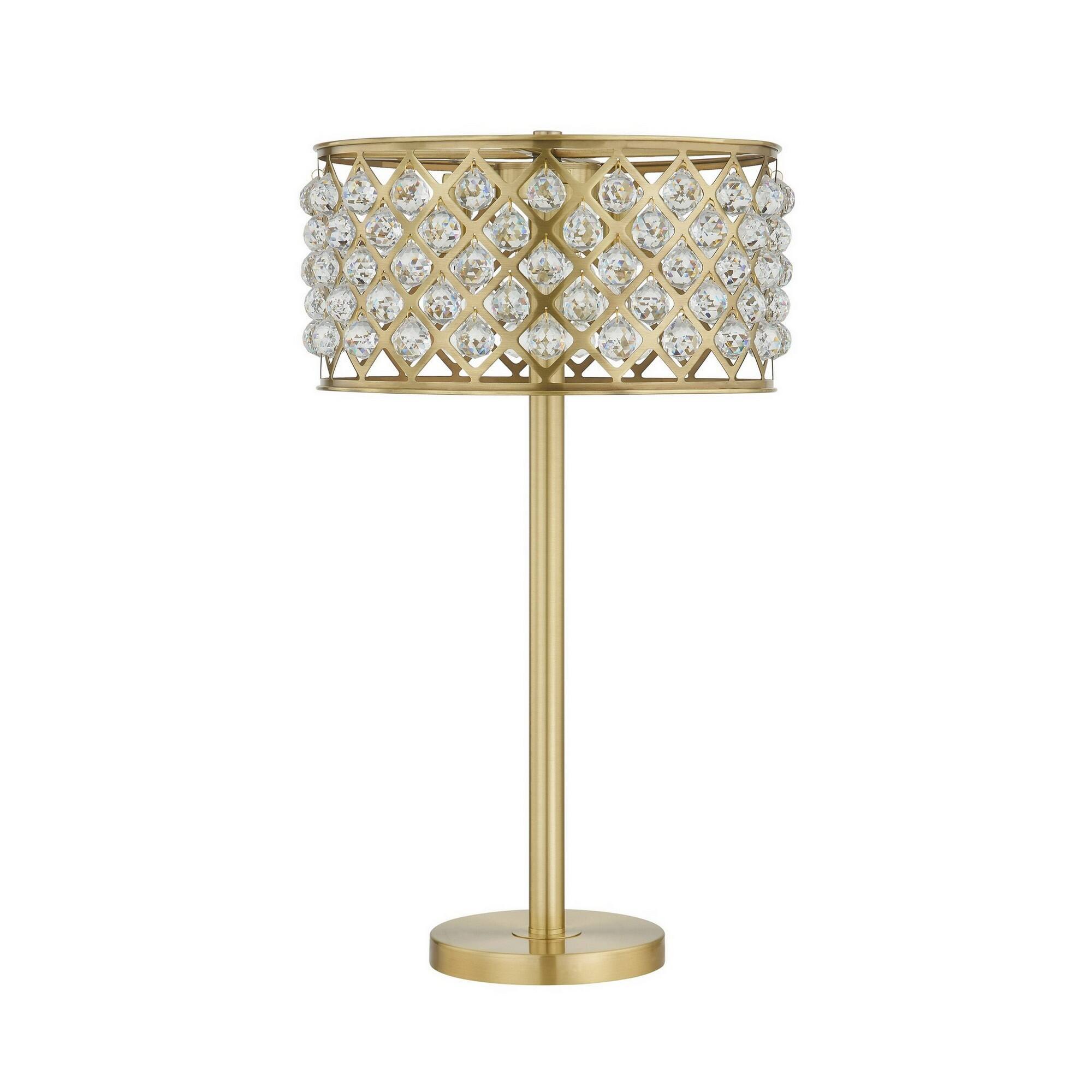 Angle. Manhattan Lane - Dany 28 Inch Table Lamp with Crystal Drum Shade, Metal Base - Gold Brass.