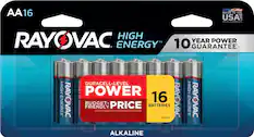 High Energy Rayovac Alkaline Batteries - AA 16 - Made in the USA - 10 Year Guarantee - Power "In Storage Duracell-Level High Power" - Budget-Friendly Price - Alkaline - Suracel Cap - Now and Always - Alkaline High Energy Rayovac.