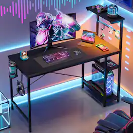 Bestier - 44" RGB Gaming Desk with Reversible 4-Tier Storage and LED Lighting - Black