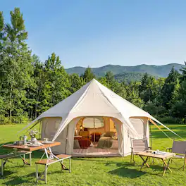 Anysun - 14.8 x 9.2FT Oxford Bell Tent with Stove Jack – Ideal for Glamping & Family Camping, Water‑Resistant, All‑Season Design - Khaki