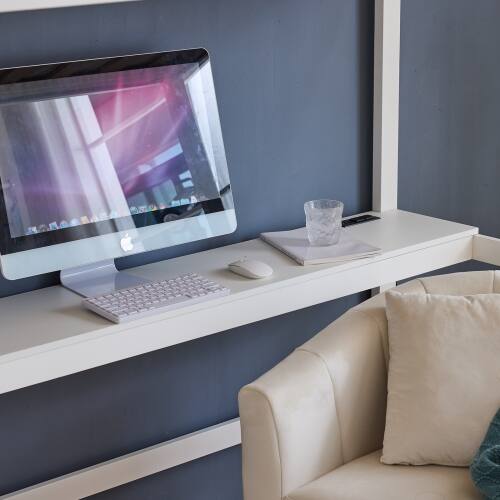 Alt View 4. Winado - Twin Size Wood Loft Bed Frame with Desk & Bookcase Solid Safety Guardrail with RGB LED 2 Charging Station for Junior - White.