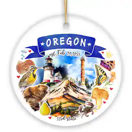 OrnamentallyYou - Artistic Oregon State Themes and Landmarks Christmas Ornament - Multi-colored