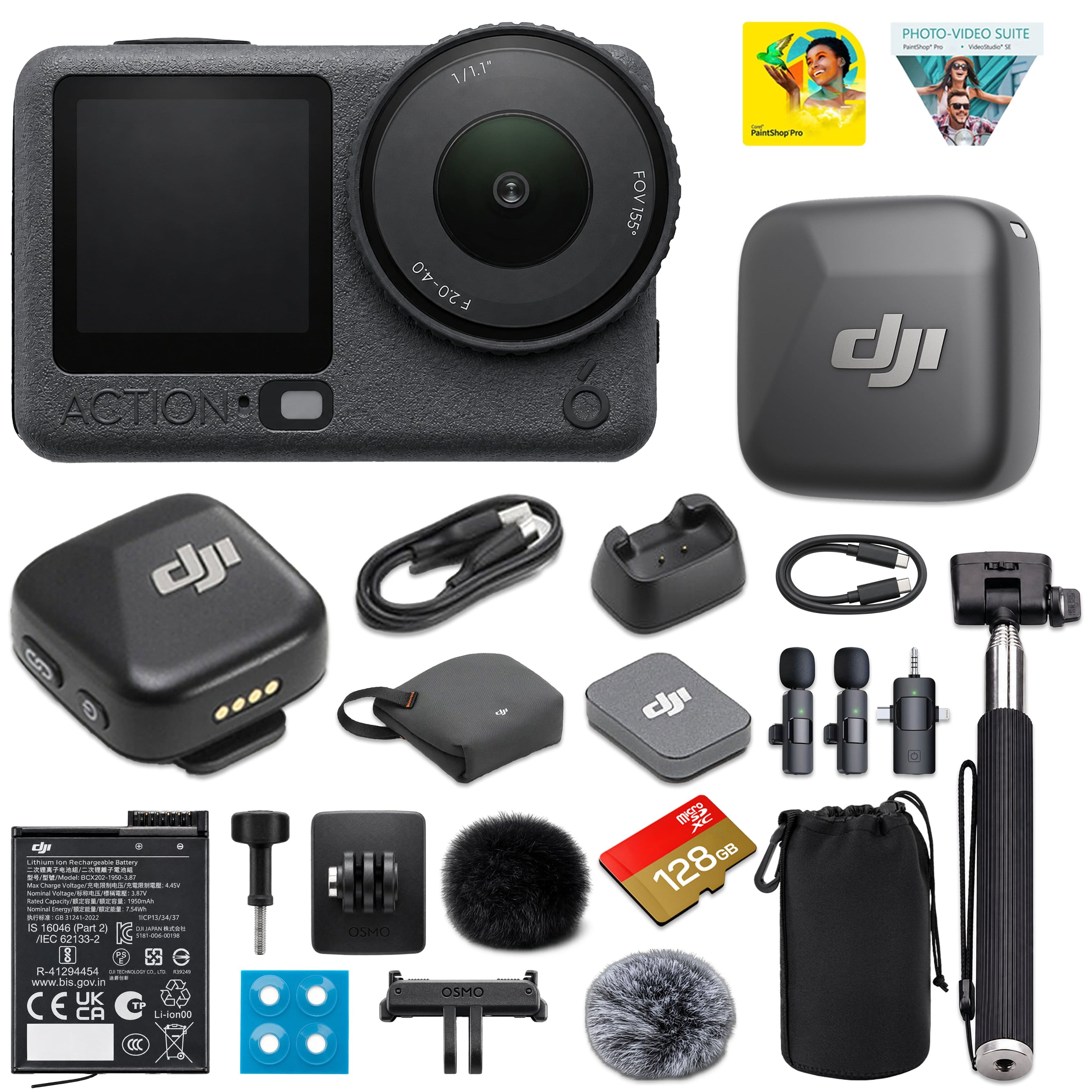 Bundle - Osmo Action 6 Standard Combo with DJI Mic Mini Wireless Microphone | 1/1.1" Sensor, 8K Video, 50GB Built-In Storage - Gray