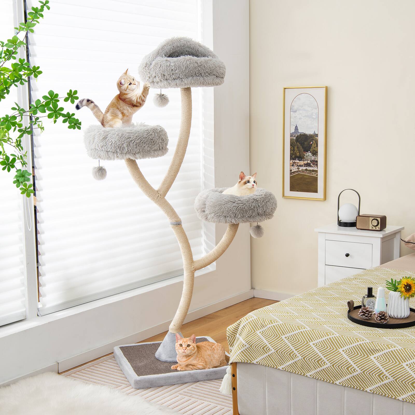 Alt View 1. Costway - Costway Cat Tree Tower 70" Multi-Level Kitten Activity Center with 3 Perches & Balls Gray - Gray.