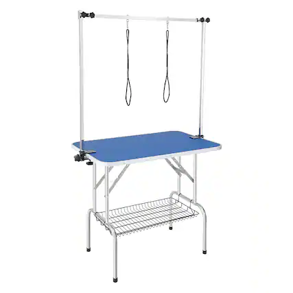 Front. VEVOR - Pet Grooming Table Two Arms with Clamp, 36''x24'' Dog Grooming Station, Foldable Pets Grooming Stand.