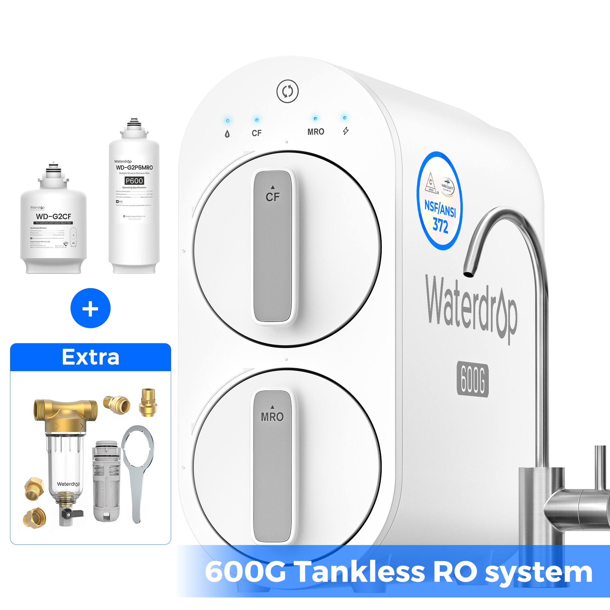 CF MRO - WO-IUPEMRO - P600 : - WD-G2CF + Extra CF MRO - NSF/ANSI 372 Waterdrop 600G Tankless RO system