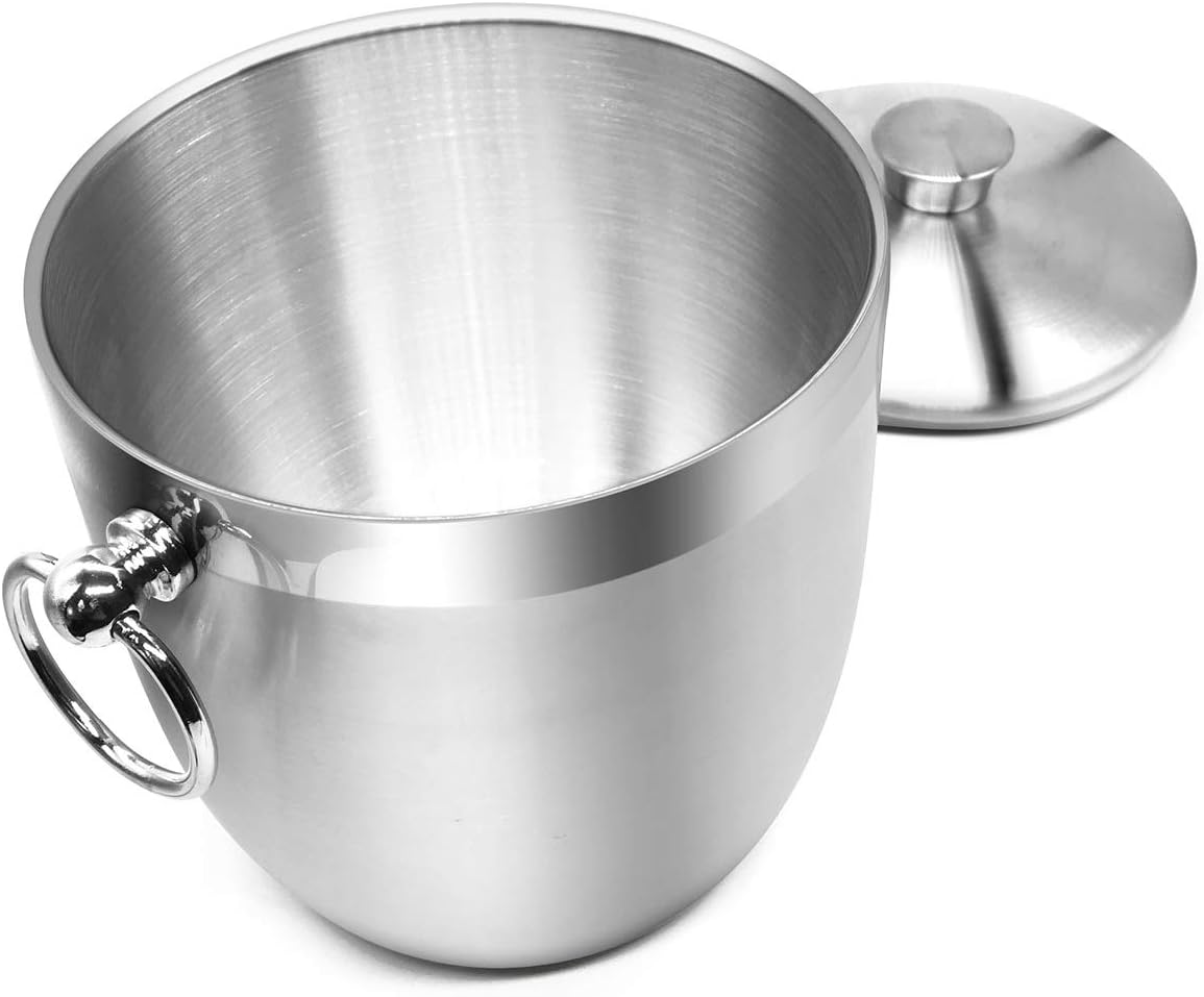 Alt View 6. Fortune Candy - Insulated 2.8L Ice Bucket, Double-Wall Stainless Steel w/Lid, Ice Tongs & Scoop, Handmade Nylon Holder for Parties，Bar - Navy Blue.