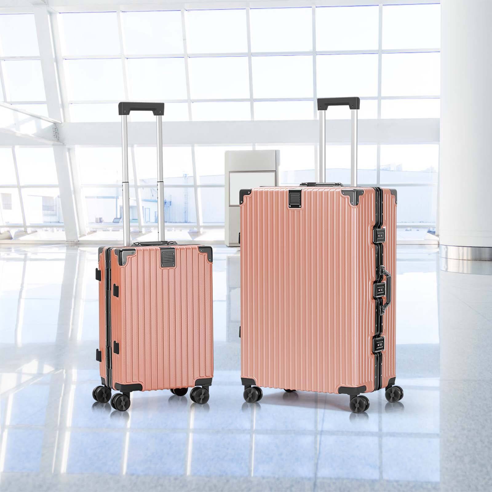 Alt View 1. Oumilen - 2 Piece Pink Aluminum Frame Luggage Set – 20" Carry On + 28" Checked, Spinner Wheels with TSA Lock - Pink.