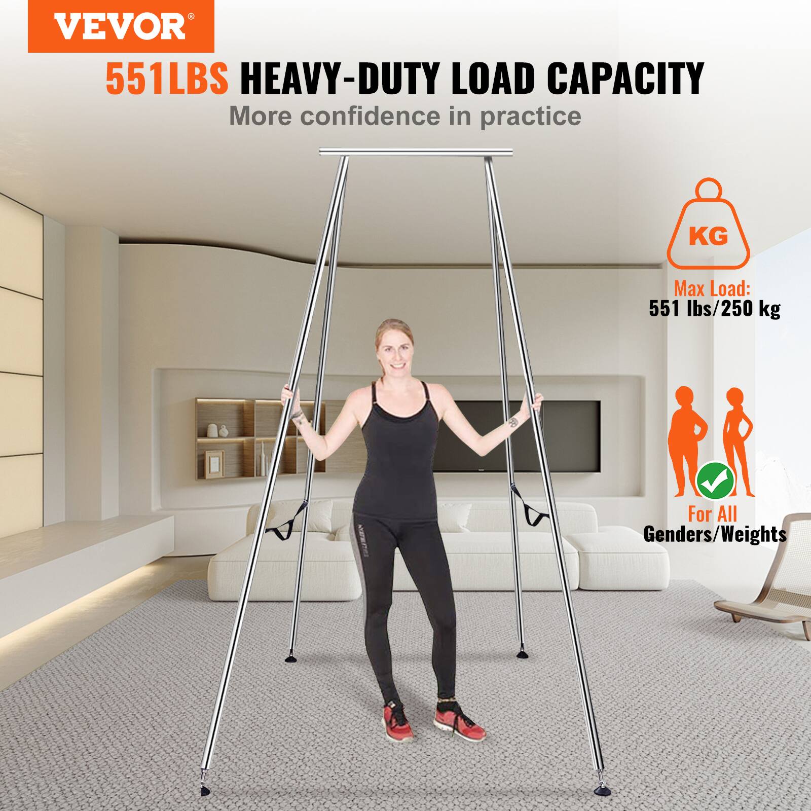 VEVOR  
551LBS HEAVY-DUTY LOAD CAPACITY  
More confidence in practice  

Max Load: 551 lbs/250 kg  

For All Genders/Weights
