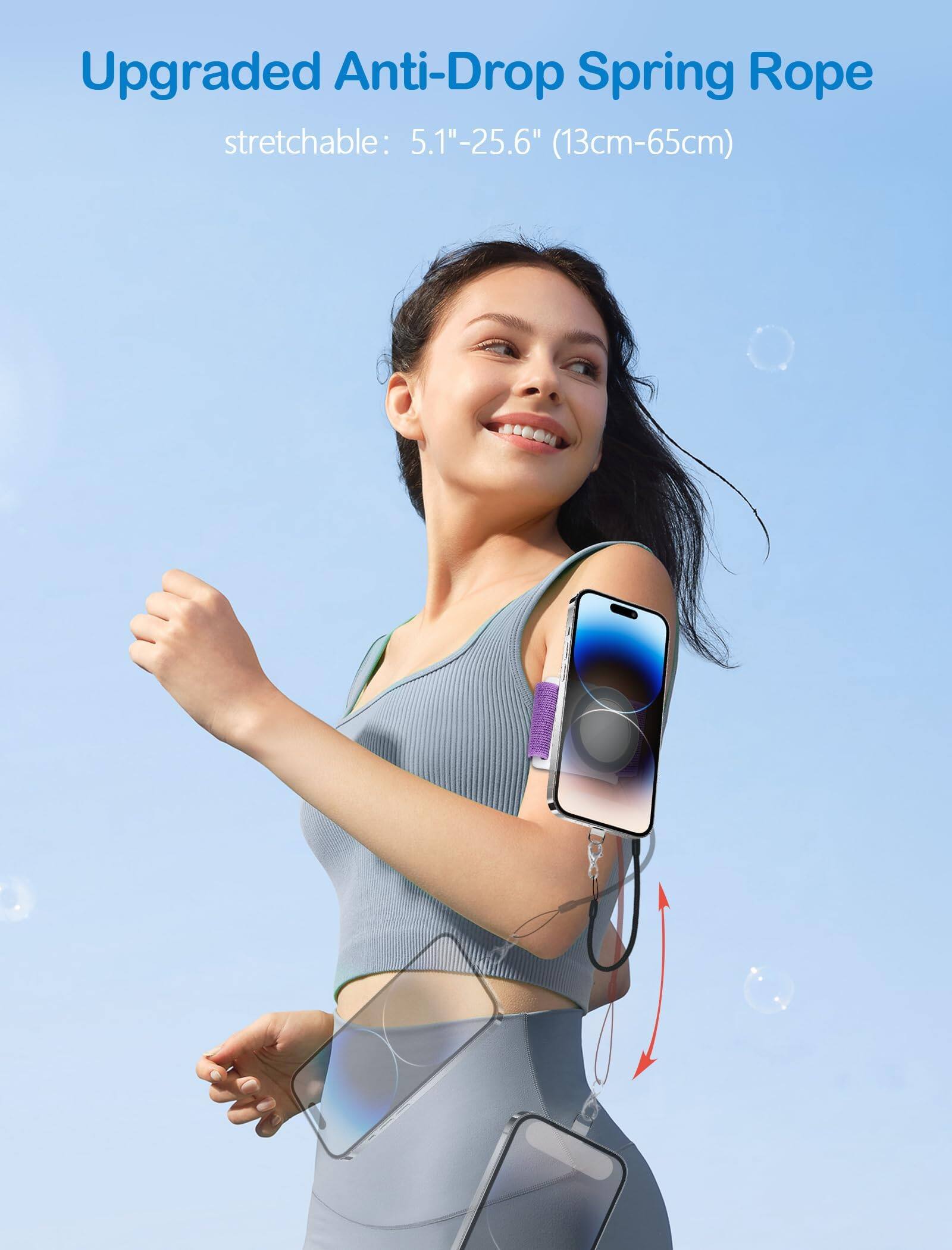 Upgraded Anti-Drop Spring Rope  
stretchable: 5.1"-25.6" (13cm-65cm)