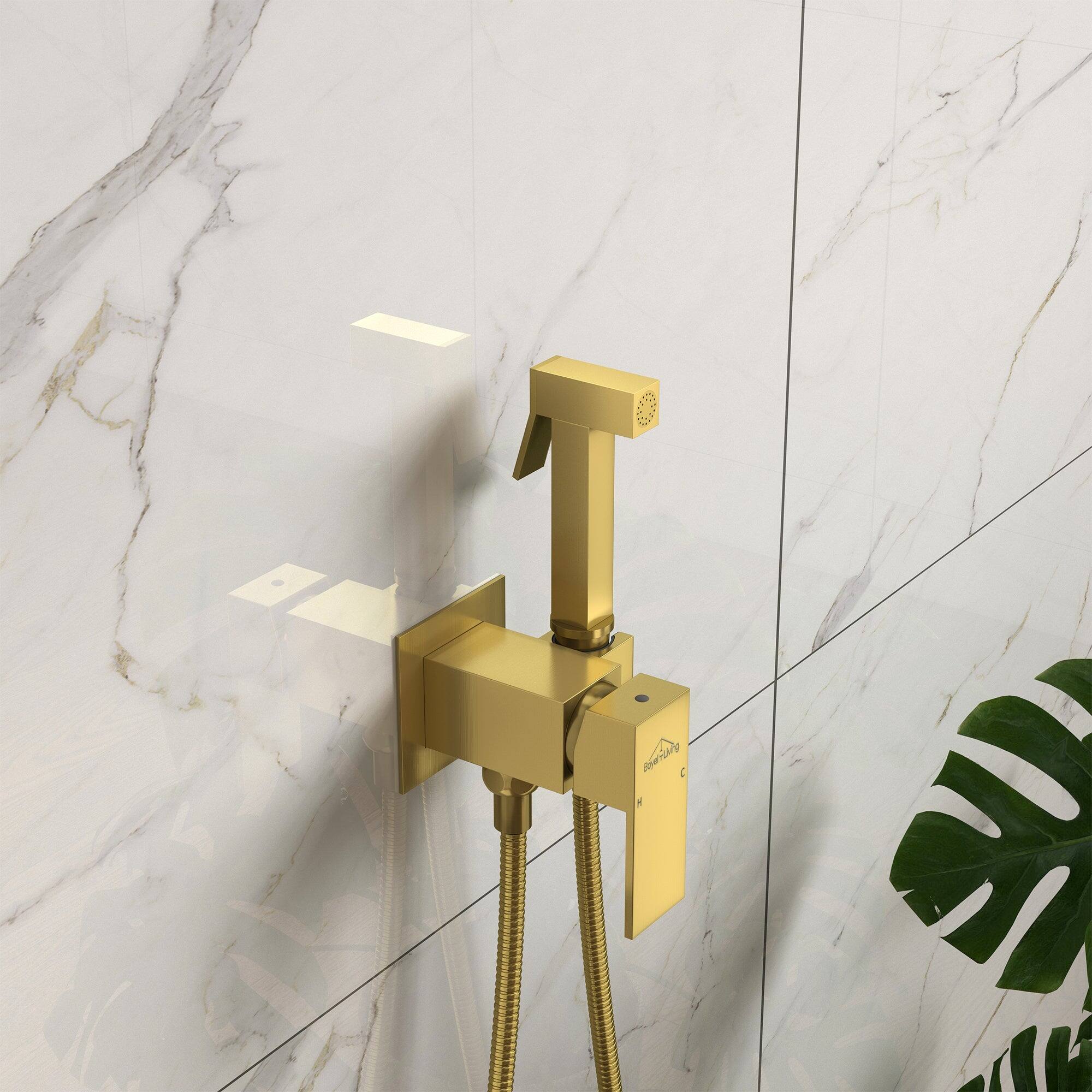 Alt View 3. Boyel Living - Wall Mount Single-Handle Handheld Bidet Sprayer with Handle and Mixer Body - Brushed Gold.