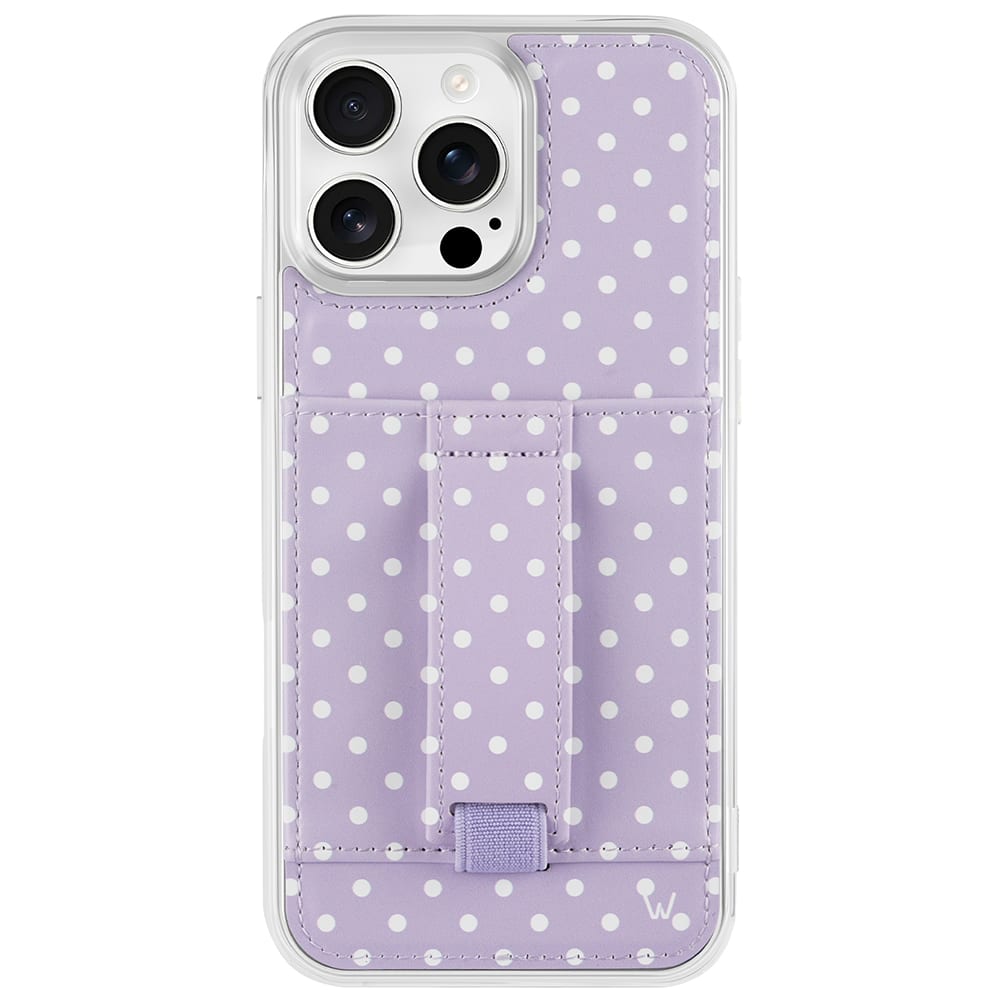 Walli Cases - iPhone 16 Phone Case with Wallet and Finger Strap - Grape Dots