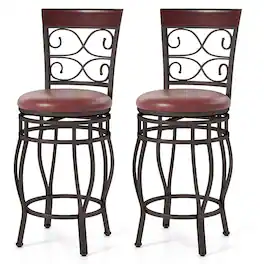 Costway - 26" Swivel Bar Stools Set of 2 with Upholstered Seat Scroll Backrest Footrest - Brown 26"