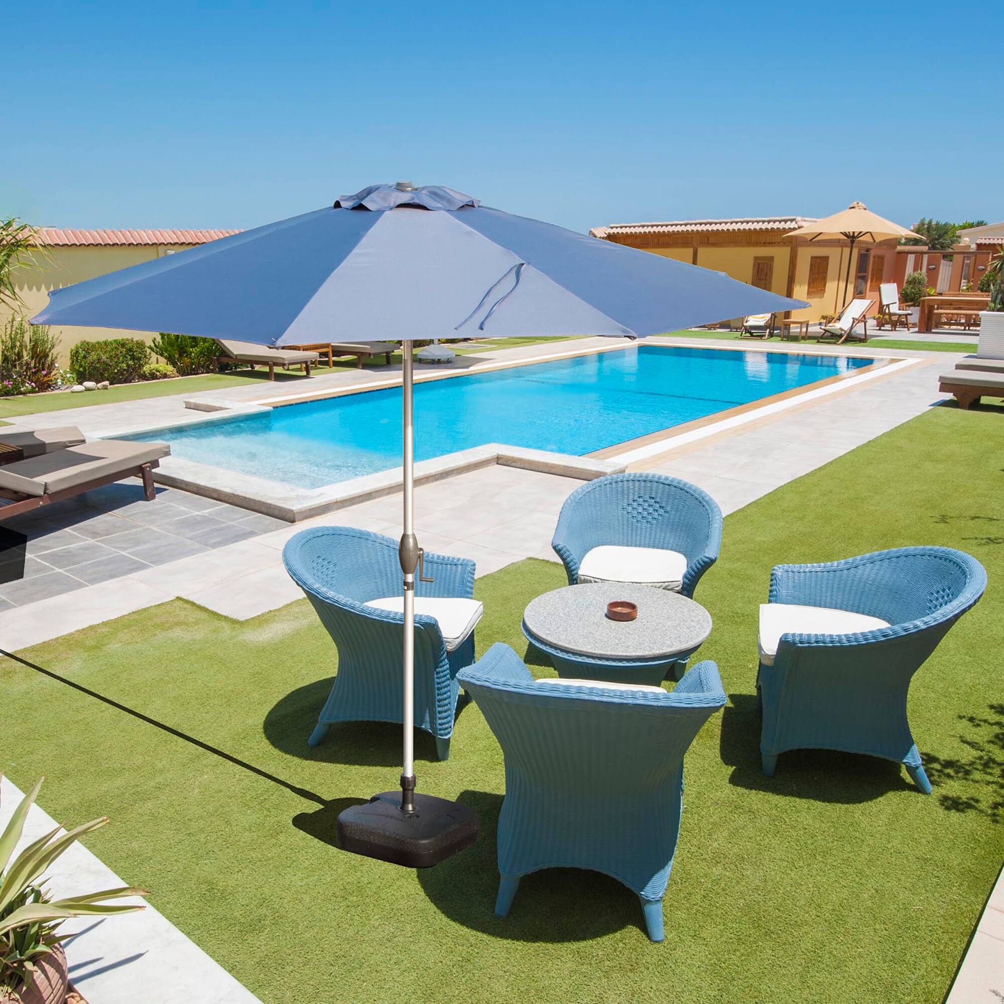 Angle. Mondawe - 10FT Patio Umbrella with Push Button Tilt and Crank - Navy Blue.