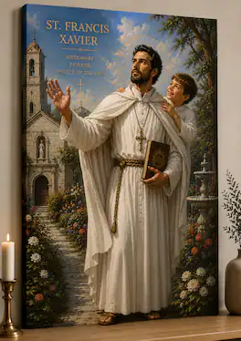 FC Design - Large Saint Francis Xavier with Child Wall Art Canvas Print 24x36" Garden Christian Painting for Home Decor - MultiColor