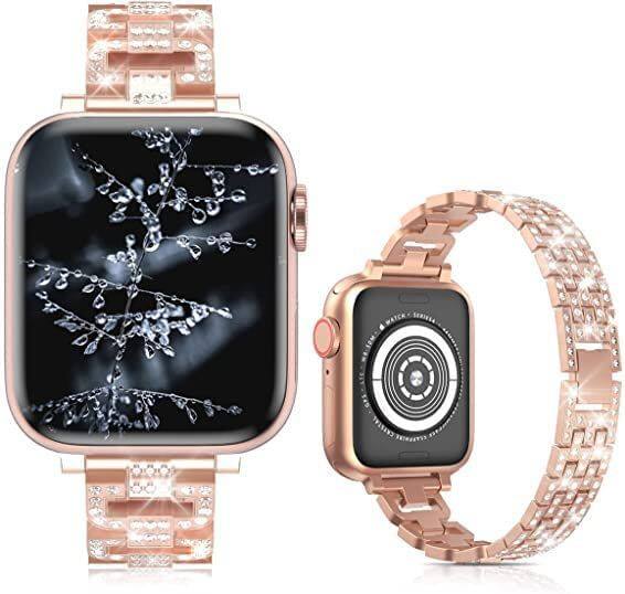 Left. Worryfree Gadgets - Worryfree Gadgets Dressy D-Links Metal Band with Full Bling Links for Apple Watch 42/44/45/49mm-Rose Gold - Rose Gold.