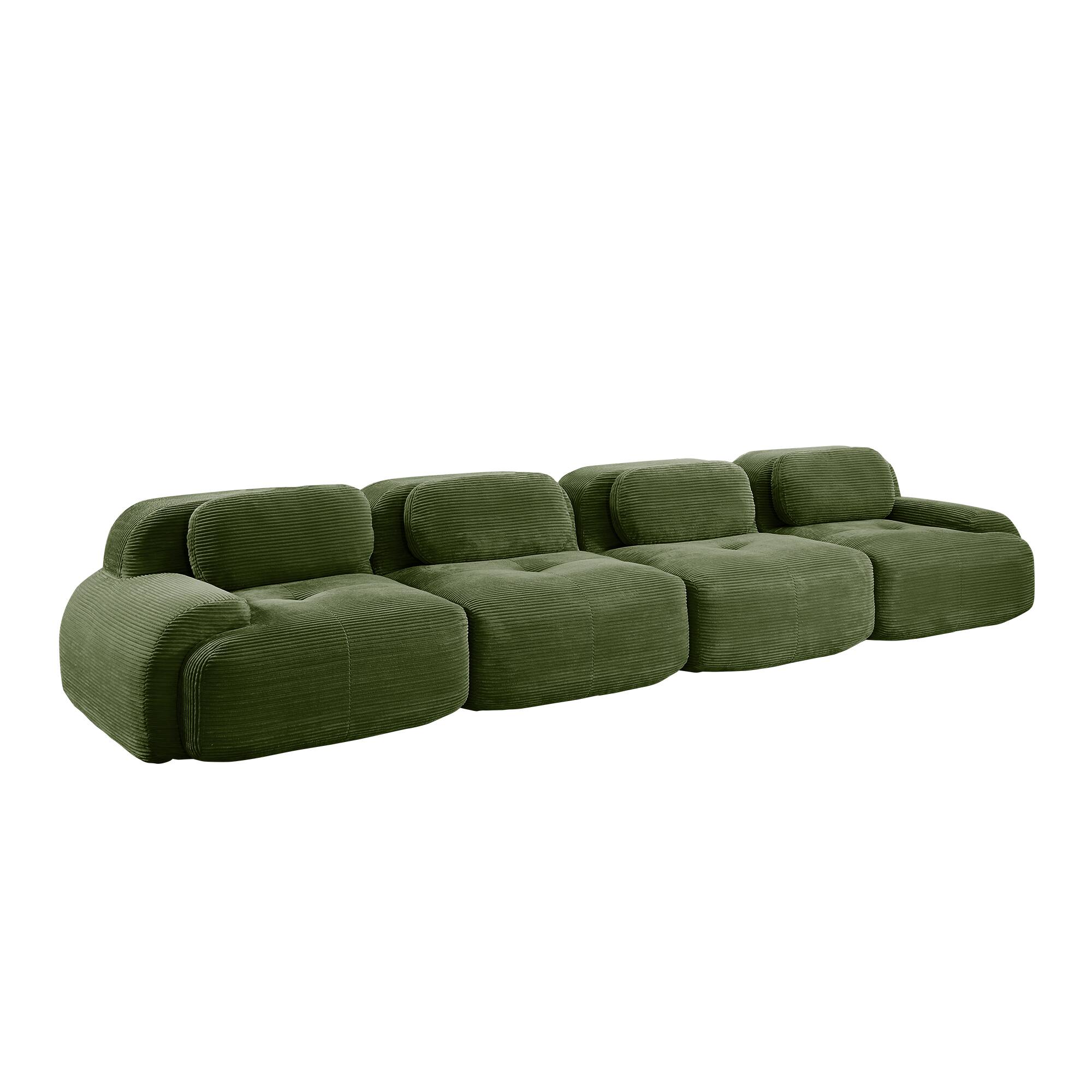 Alt View 10. LOVMOR - Modular No Assembly Compressed Pack 4 Seat Corduroy Couch Anti Slip Curved Armrests For Bedroom Study Soft Den - Olive Green.