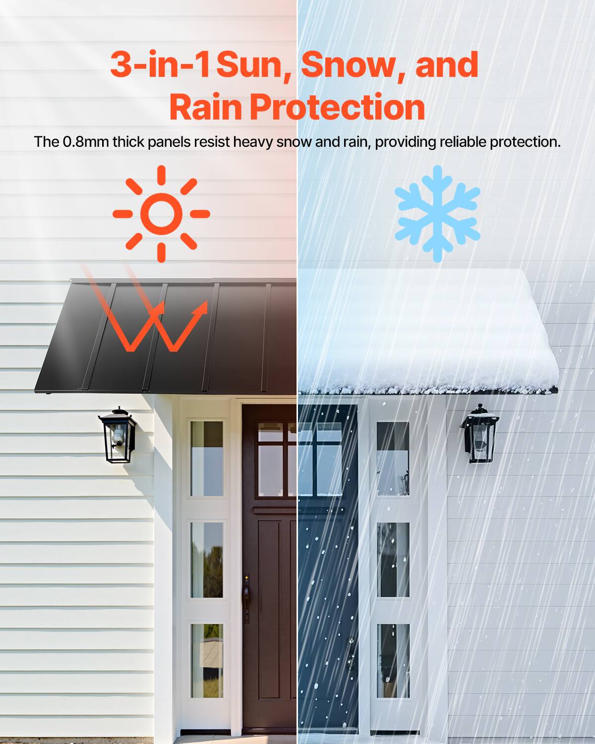 3-in-1 Sun, Snow, and Rain Protection

The 0.8mm thick panels resist heavy snow and rain, providing reliable protection.