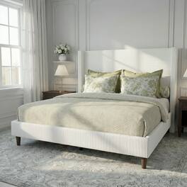 Vipbear - Queen Size Bed Frame with 56" Wingback Headboard, Upholstered Platform Bed, No Box Spring Needed - beige