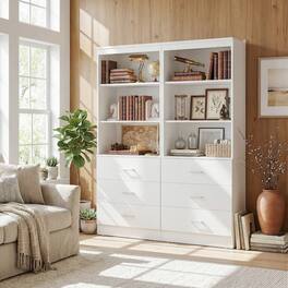 Aheaplus - 71'' Tall Bookcase with 3 Drawers and 3-Tier Open Shelves, 2 Packs - White