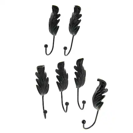 Front. TX USA Corporation - Metal Feather Wall Hook Black Set of 6 - Black.
