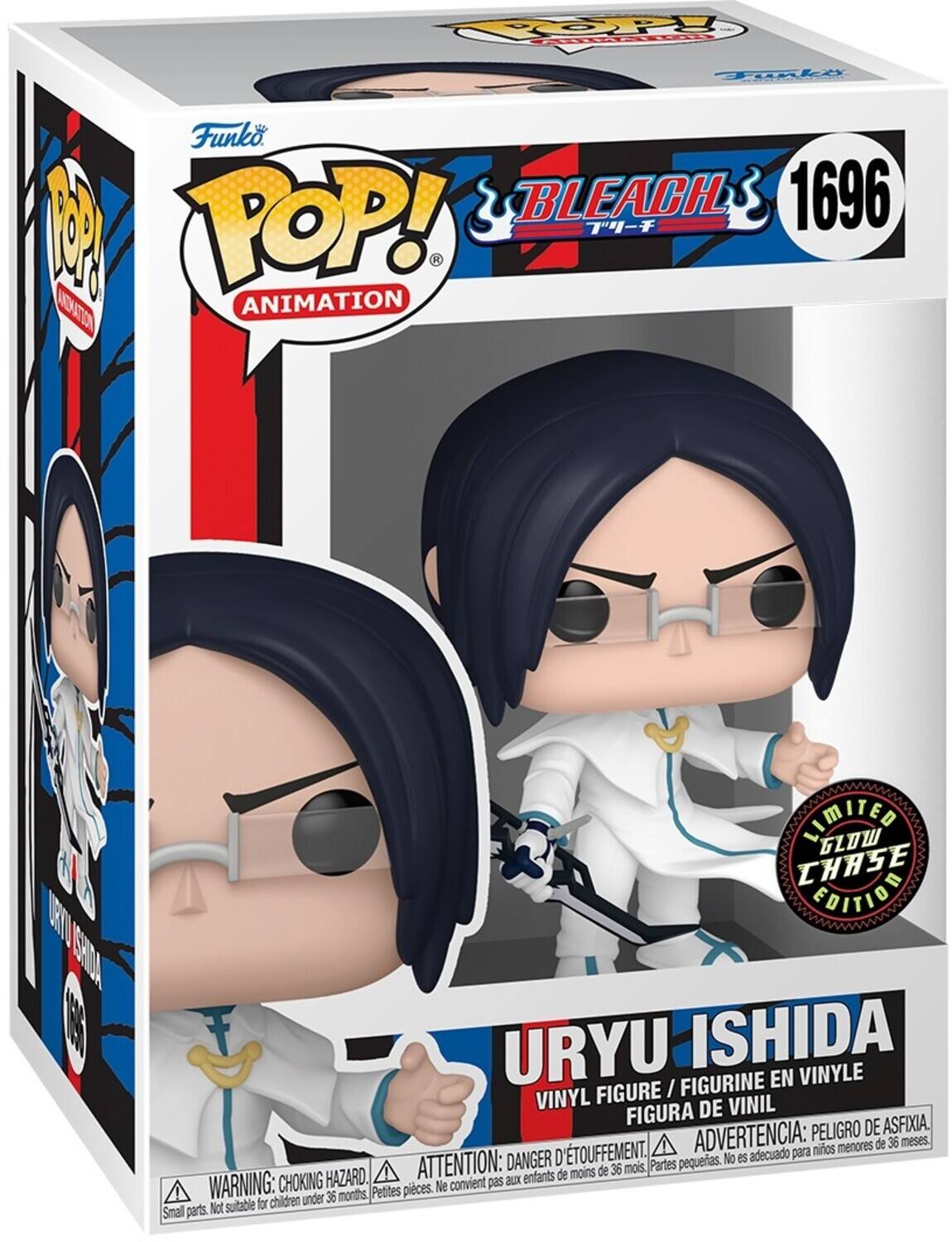 Funko POP! BLEACH 1696 URYU ISHIDA FIGURINE EN VINYLE FIGURE I VINYL DE VINIL FIGURA ASFIXIA. ADVERTENCIA: PELIGRO DE menores de 36 meses. D'TOUFFEMENT. adecuado para nios DANGER pequeras. No es HAZARD. ATTENTION: enfants de moins de 36 mois, Partes WARNING: CHOKING Ne convient pas aux under 36 months, Petites pieces. Small parts.