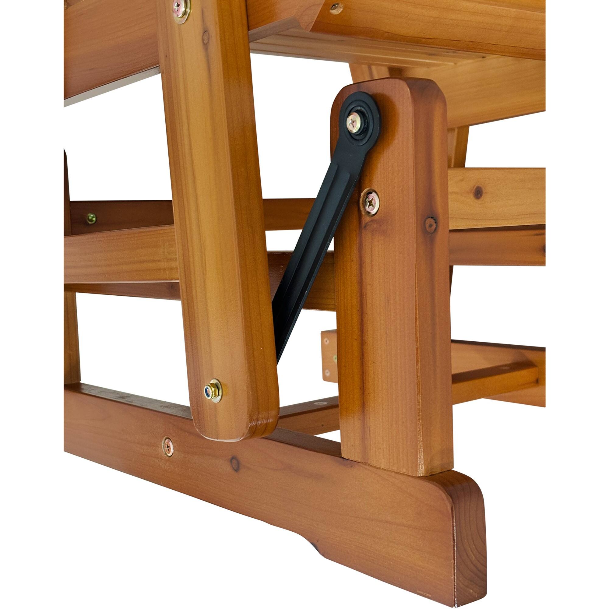 Alt View 6. Fortune Candy - Wooden Patio Glider with High Back and Deep Contoured Seat, Solid Fir Wood, Heavy Duty 600 LBS for Porch Yard Garden - Teak Tone.