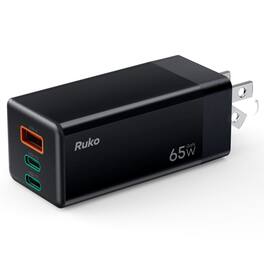 Ruko - PD65W USB C Charger, 3-Port GaN Fast Charger Block, Compact Foldable Wall Charger for iPhone 16 , Drone, Switch and More - Black