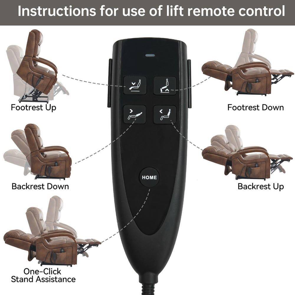Instructions for use of lift remote control

- Footrest Up
- Footrest Down
- Backrest Down
- Backrest Up
- One-Click Stand Assistance
- HOME