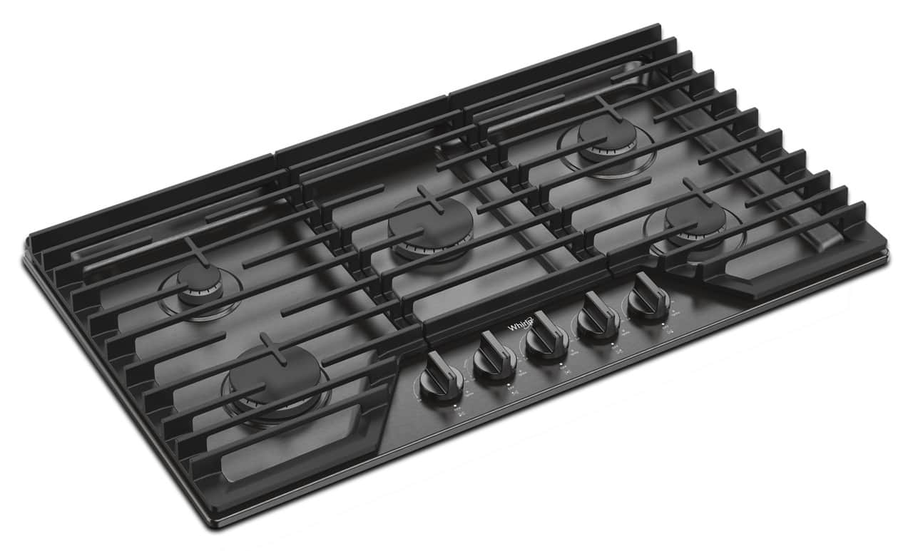 Angle. Whirlpool - Whirlpool - 36" Built-In Gas Cooktop with 5 Burners and EZ-2-Lift Hinged Cast-Iron Grates - Black Stainless Steel.