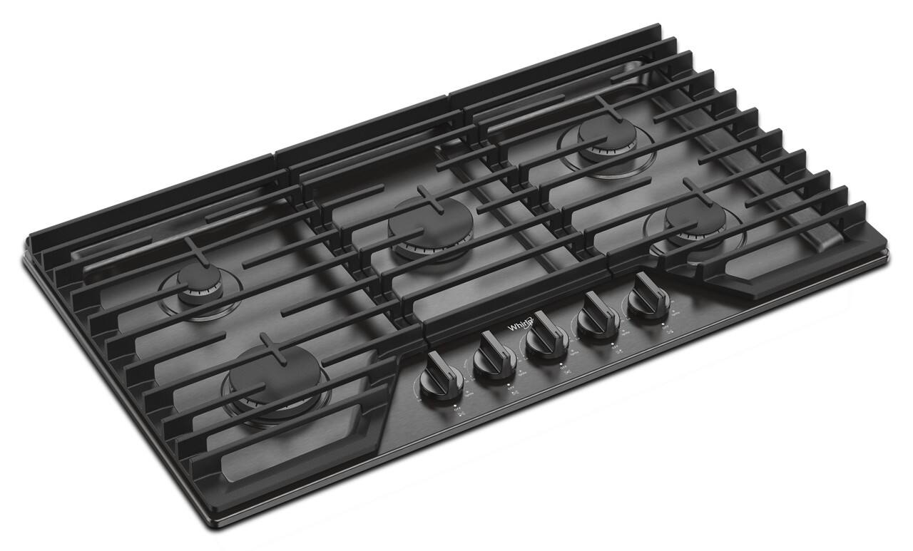 Angle. Whirlpool - Whirlpool - 36" Built-In Gas Cooktop with 5 Burners and EZ-2-Lift Hinged Cast-Iron Grates - Black Stainless Steel.