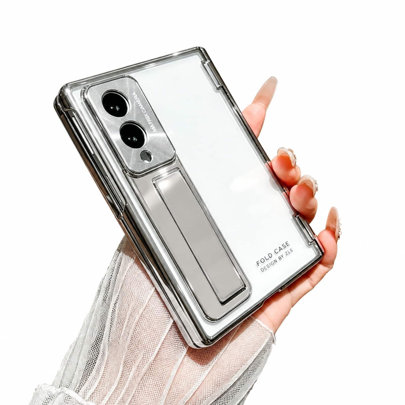 Dteck - Plating Build in Tempered Glass Screen Cover for Samsung Galaxy Z Fold 8, Shockproof Kickstand Hard PC Clear Back Cover - Silver price history on PriceWatchPro