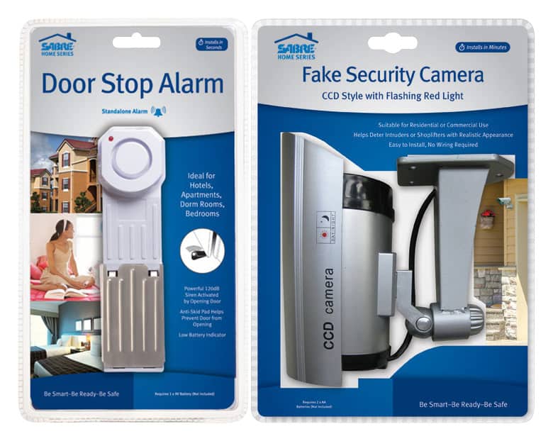 Front. Sabre - Door Stop Alarm and Fake Security Camera - White/Black.