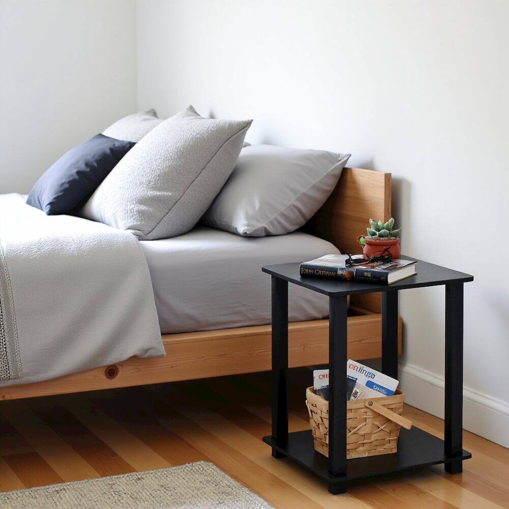 Angle. FurniFact - Black Wooden End Tables Set of 2 with Two-Tier Storage for Living Room - Espresso/Black.